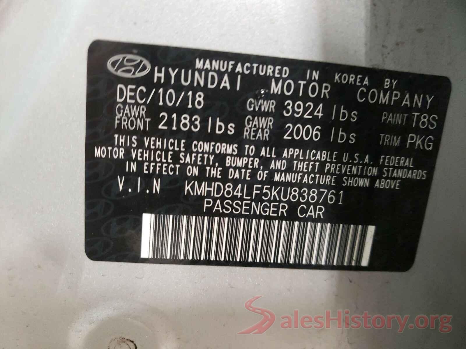 KMHD84LF5KU838761 2019 HYUNDAI ELANTRA