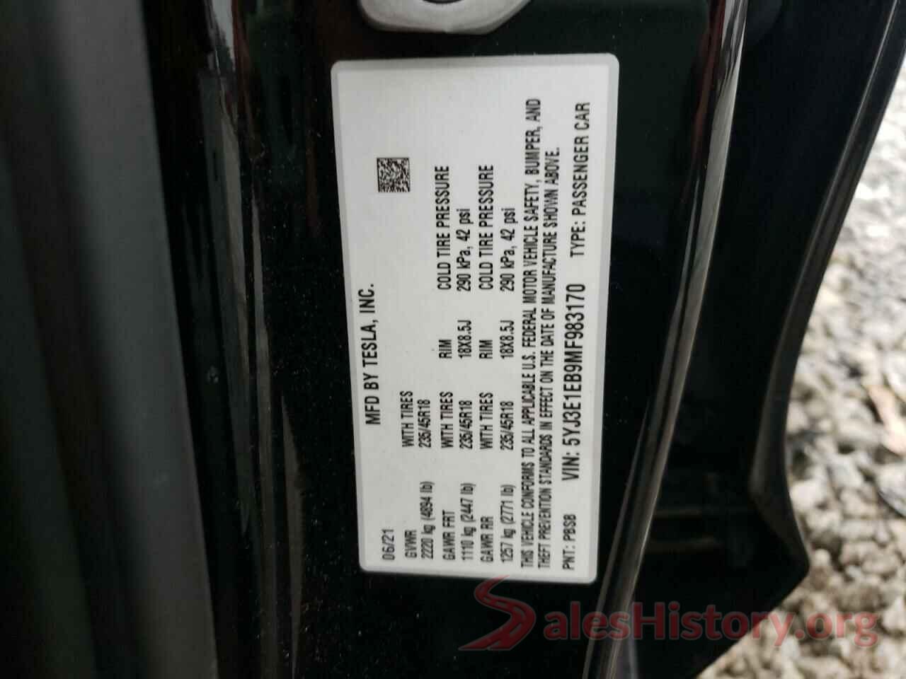 5YJ3E1EB9MF983170 2021 TESLA MODEL 3