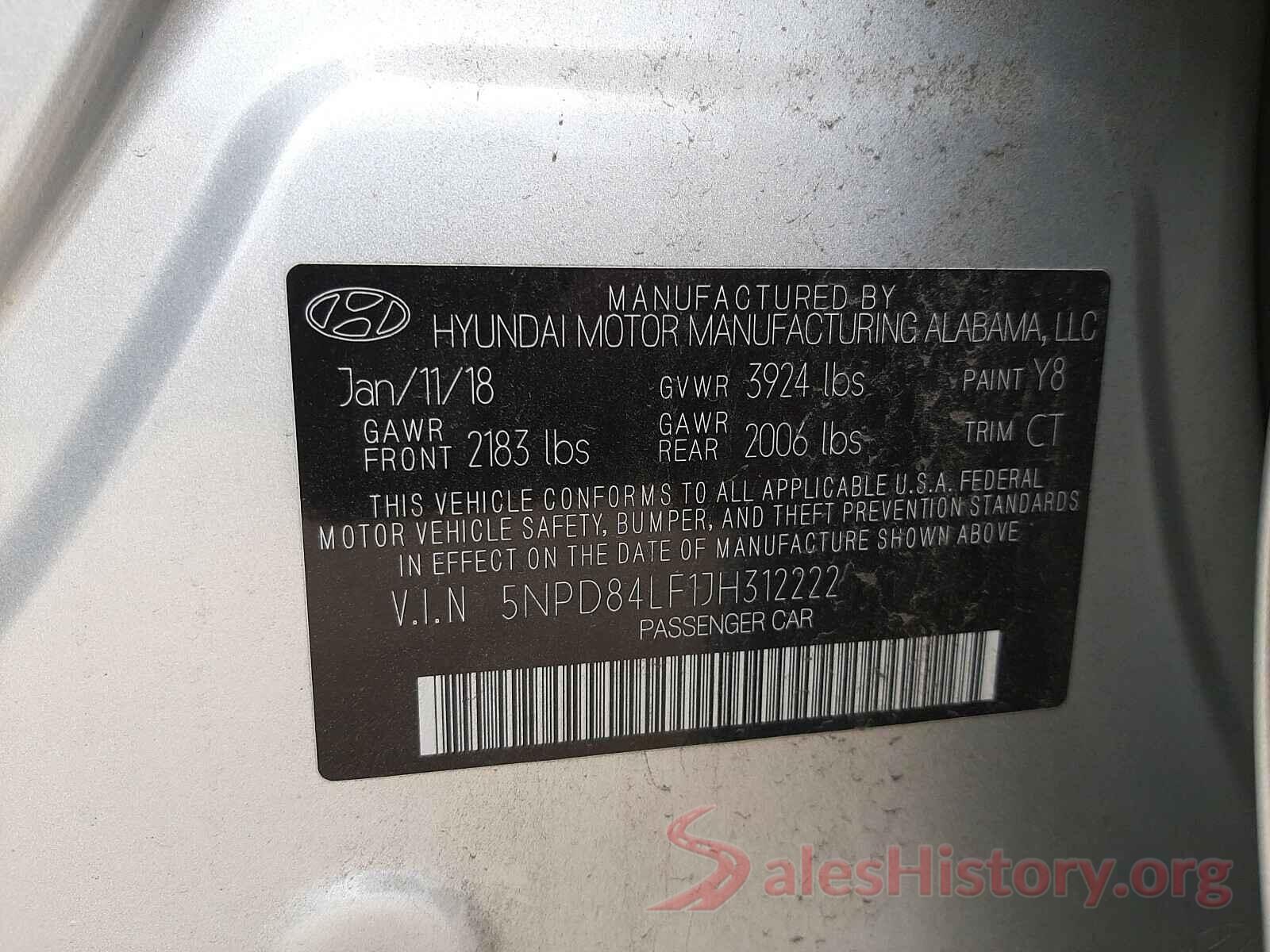 5NPD84LF1JH312222 2018 HYUNDAI ELANTRA