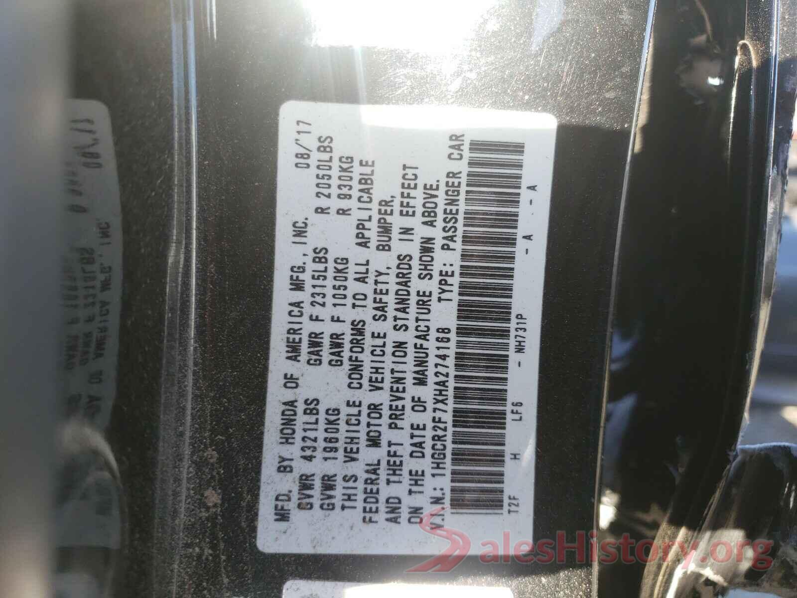 1HGCR2F7XHA274168 2017 HONDA ACCORD