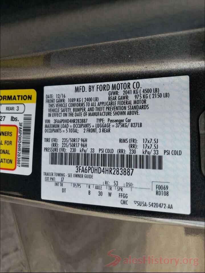 3FA6P0HD4HR283887 2017 FORD FUSION