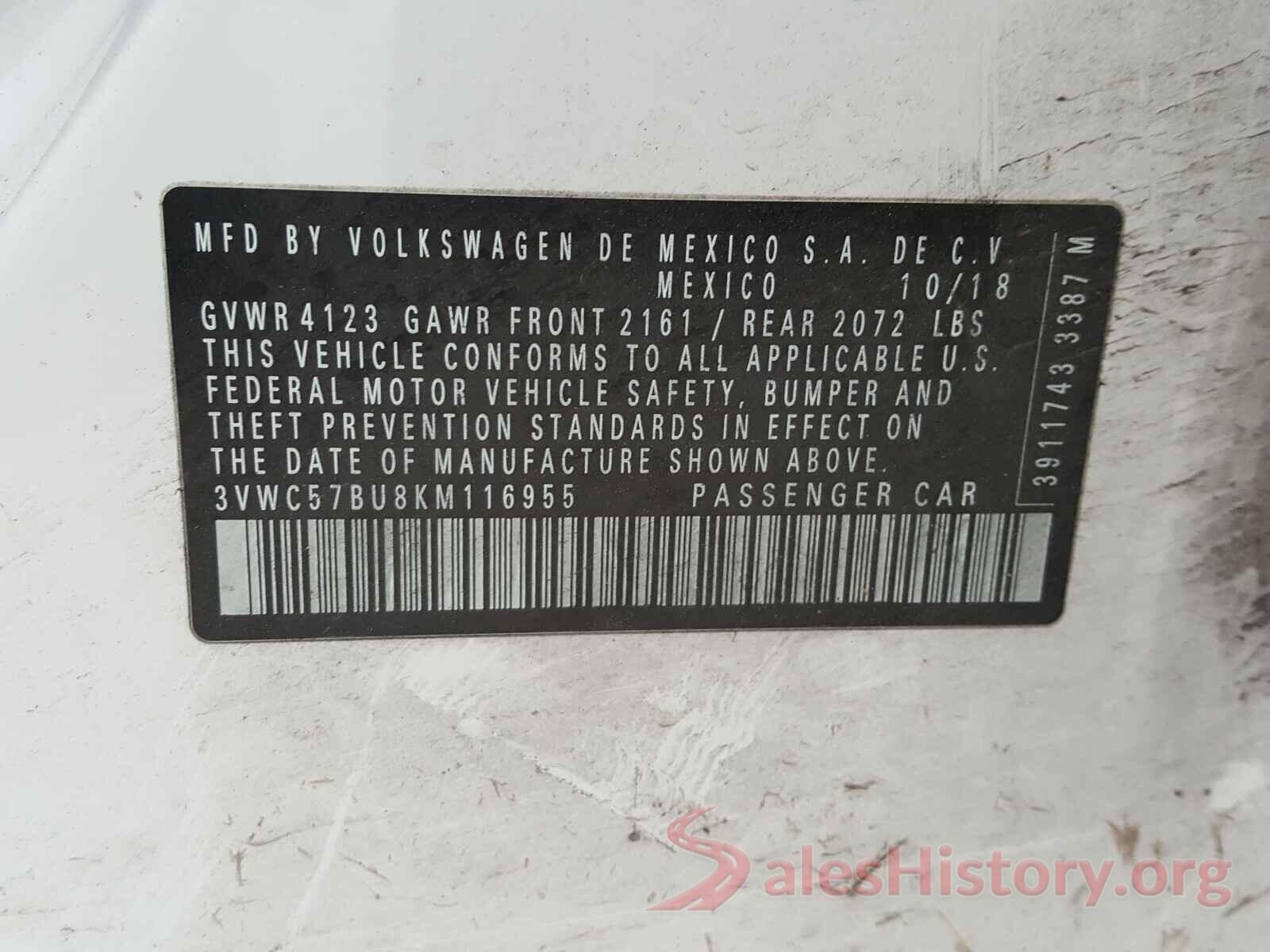 3VWC57BU8KM116955 2019 VOLKSWAGEN JETTA