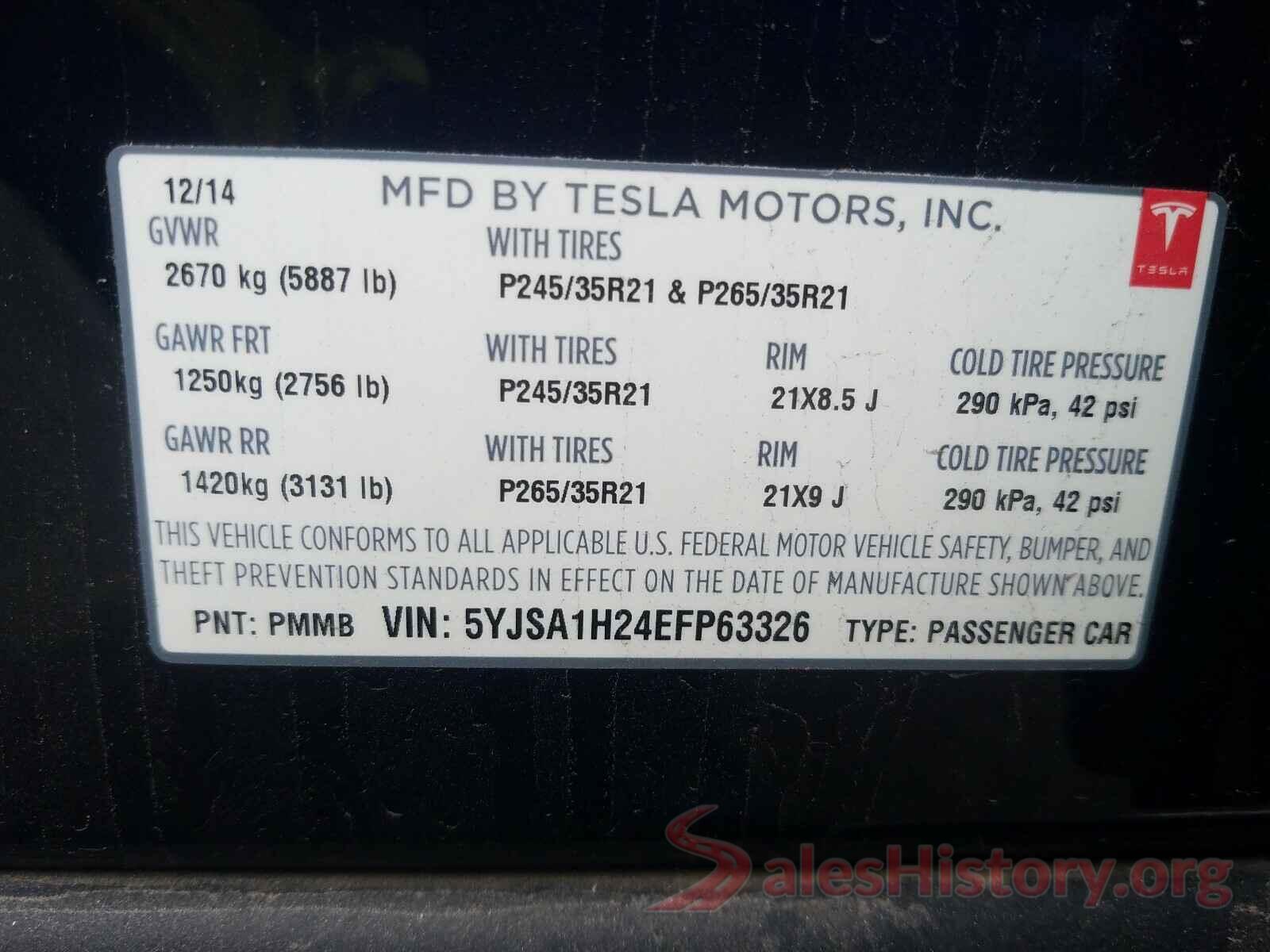 5YJSA1H24EFP63326 2014 TESLA MODEL S