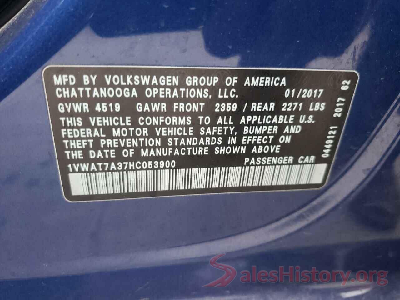 1VWAT7A37HC053900 2017 VOLKSWAGEN PASSAT