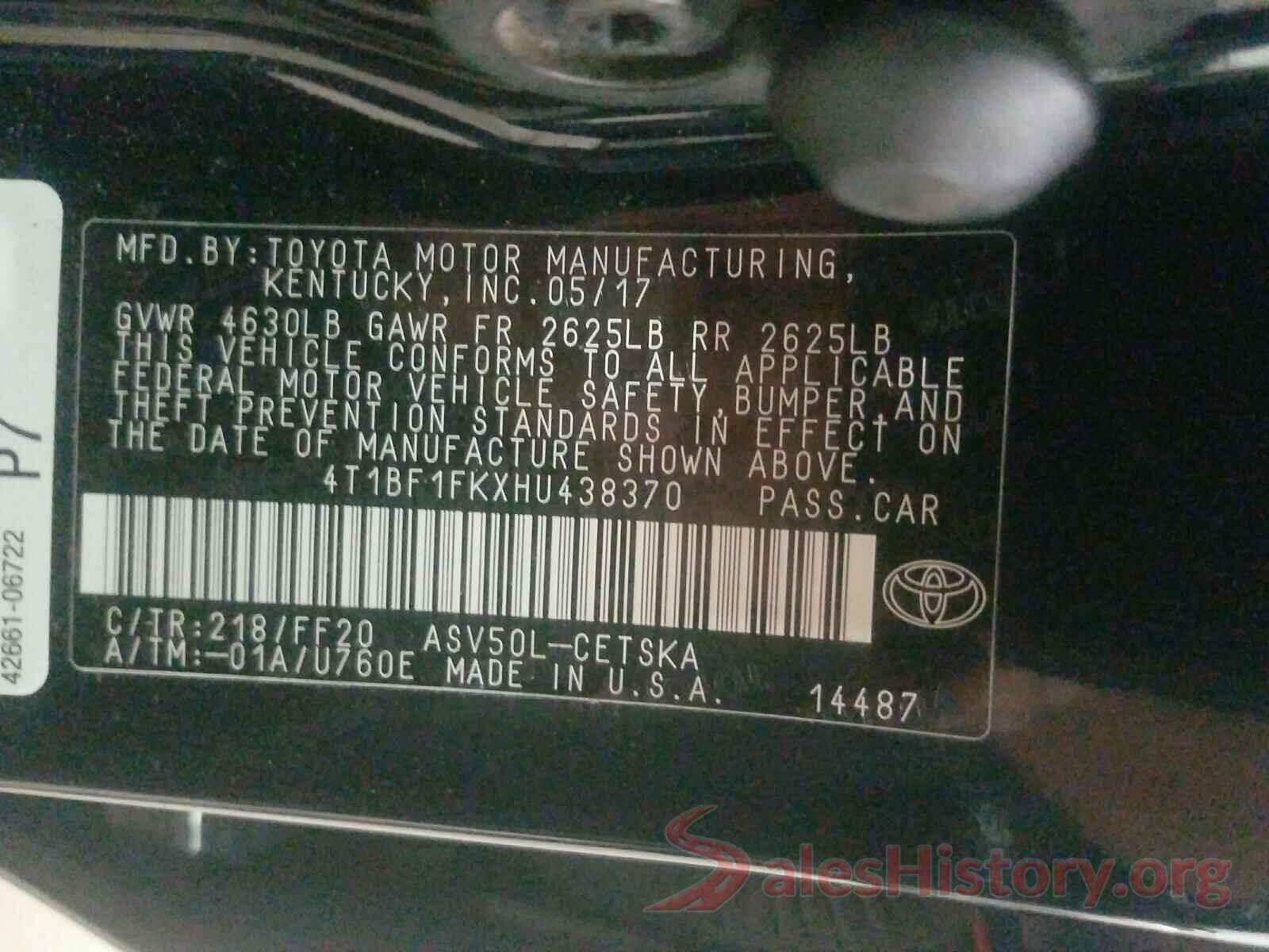 4T1BF1FKXHU438370 2017 TOYOTA CAMRY