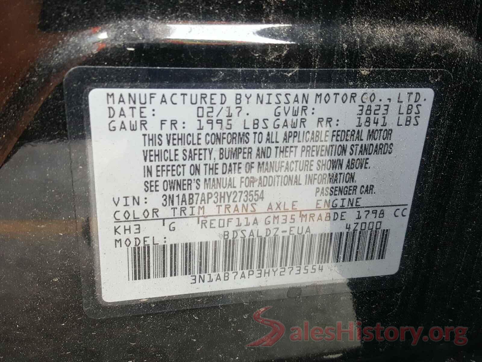 3N1AB7AP3HY273554 2017 NISSAN SENTRA