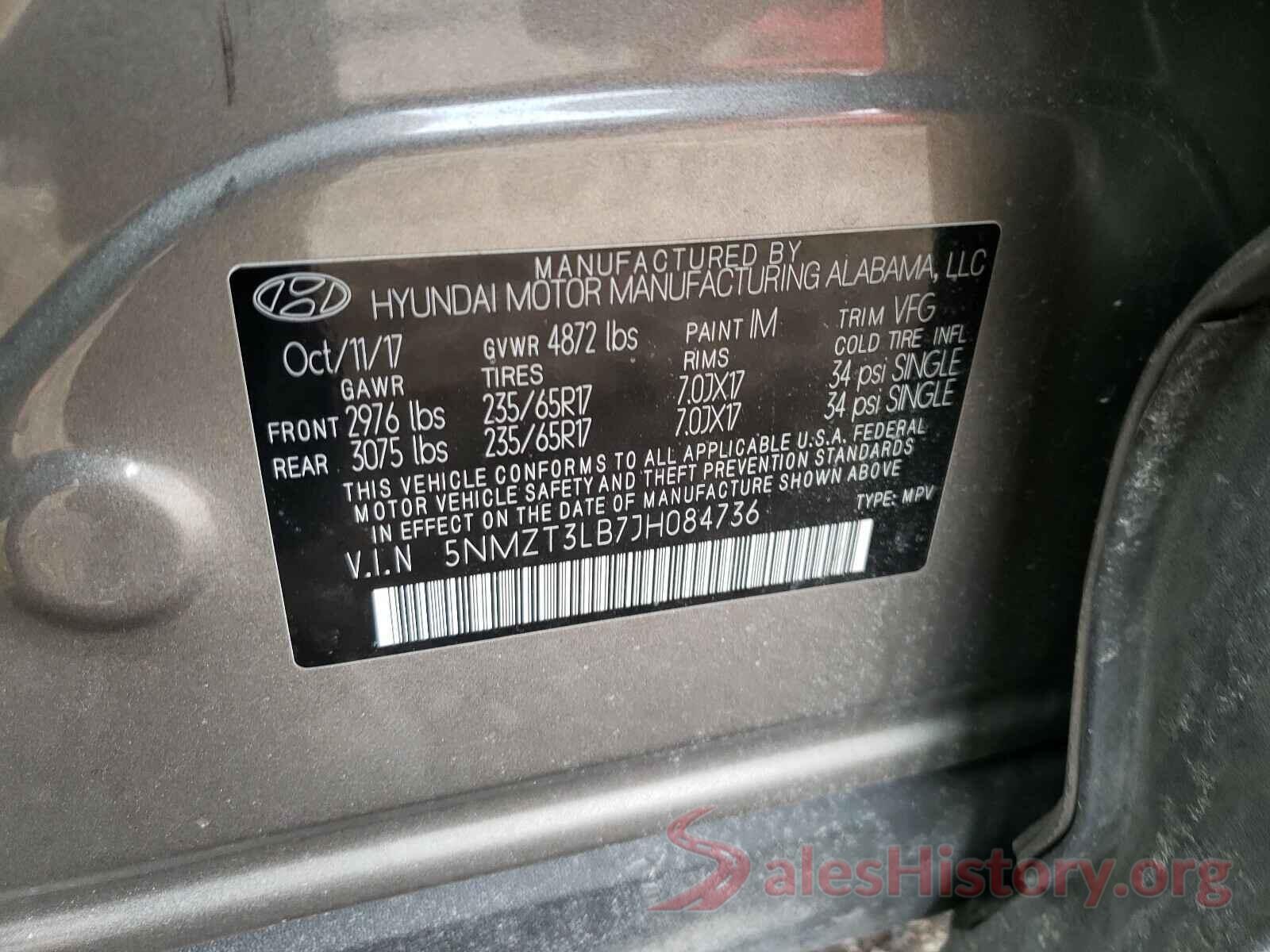 5NMZT3LB7JH084736 2018 HYUNDAI SANTA FE