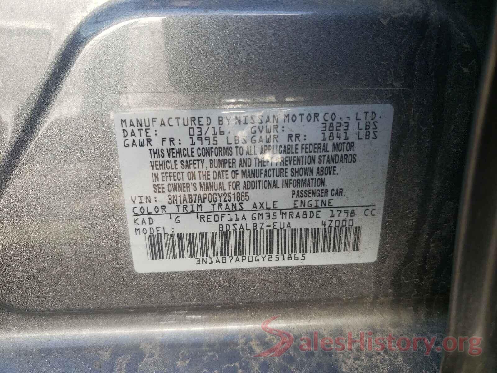 3N1AB7AP0GY251865 2016 NISSAN SENTRA