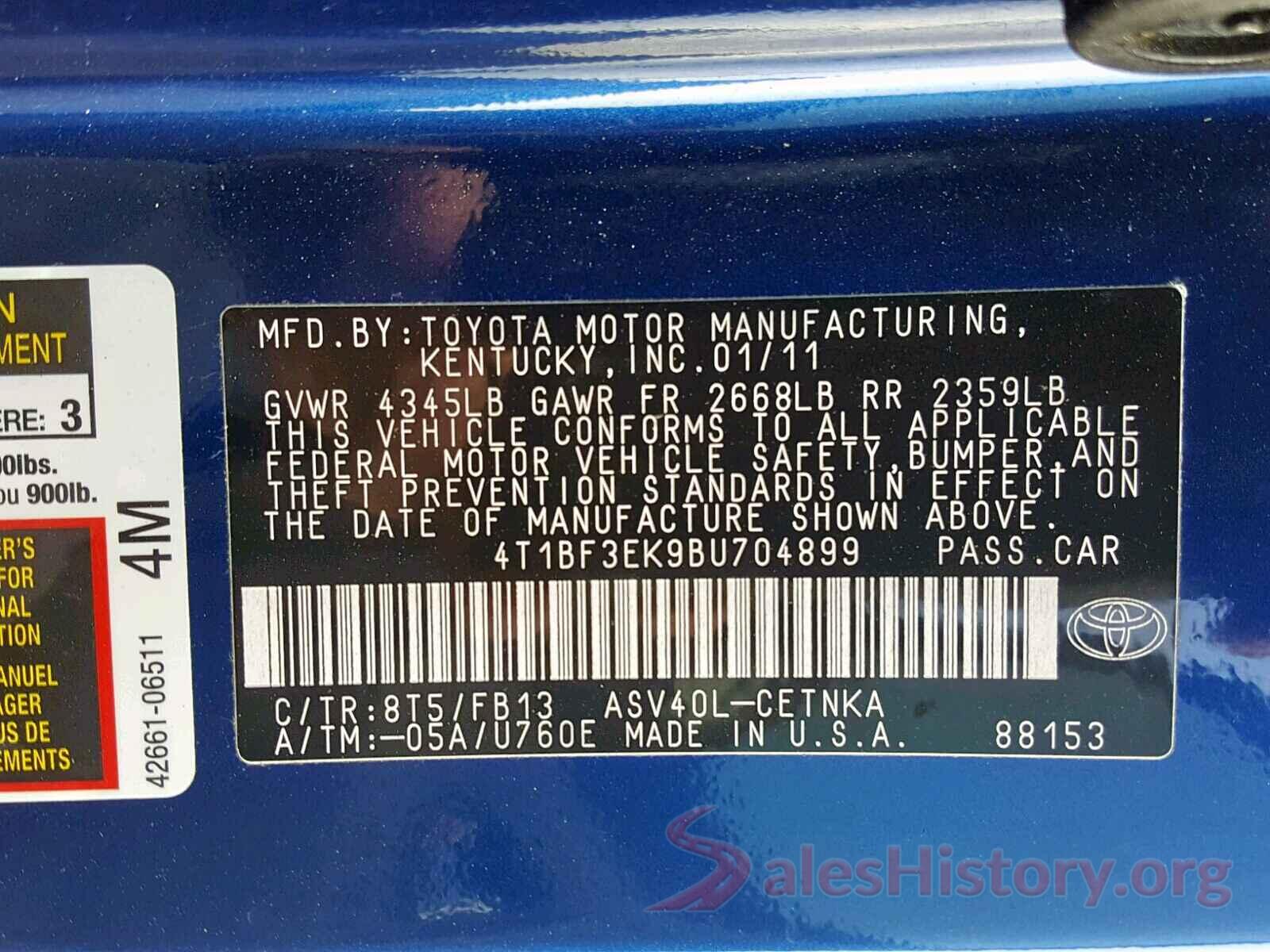 4T1BF3EK9BU704899 2011 TOYOTA CAMRY BASE