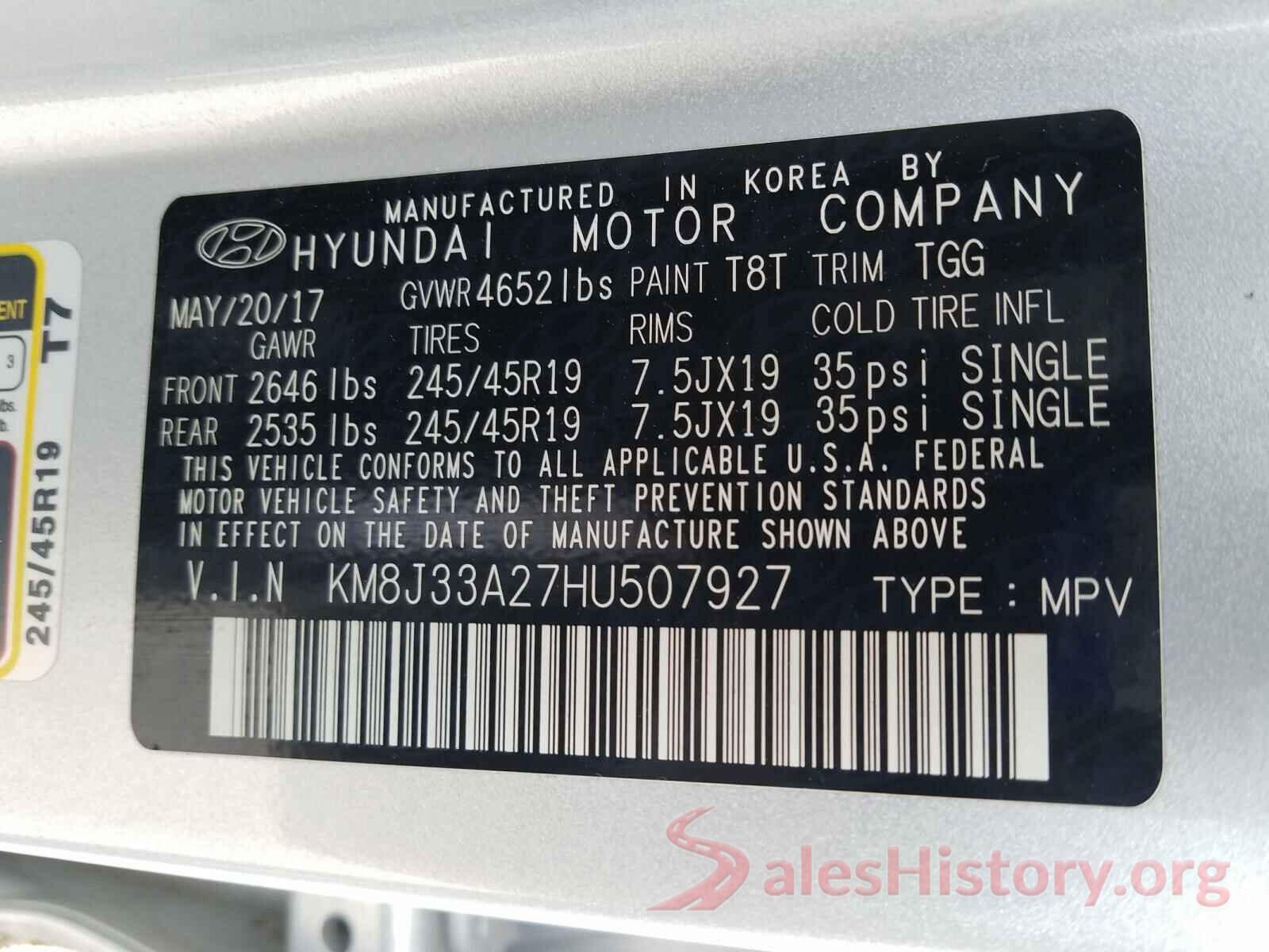 KM8J33A27HU507927 2017 HYUNDAI TUCSON