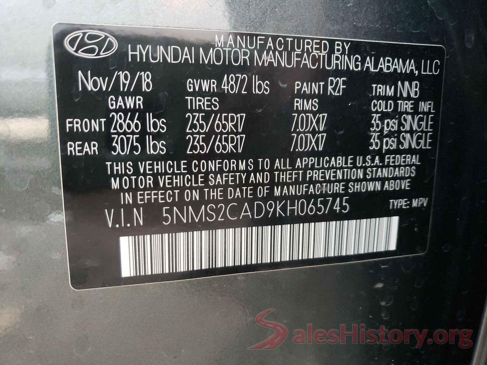 5NMS2CAD9KH065745 2019 HYUNDAI SANTA FE