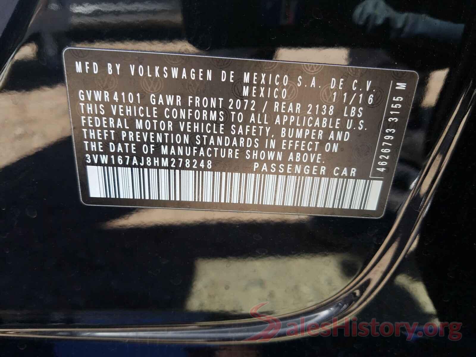 3VW167AJ8HM278248 2017 VOLKSWAGEN JETTA