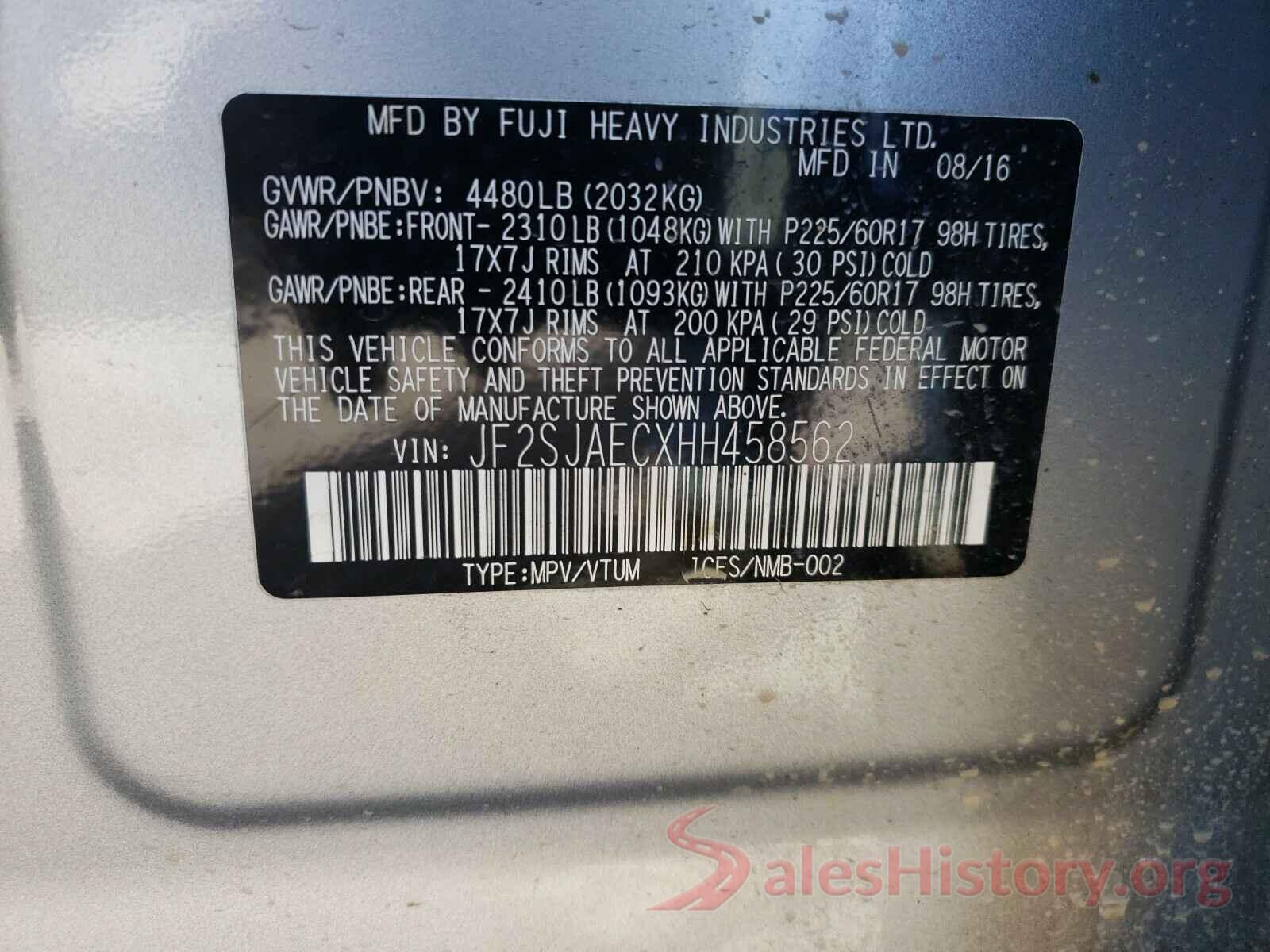 JF2SJAECXHH458562 2017 SUBARU FORESTER