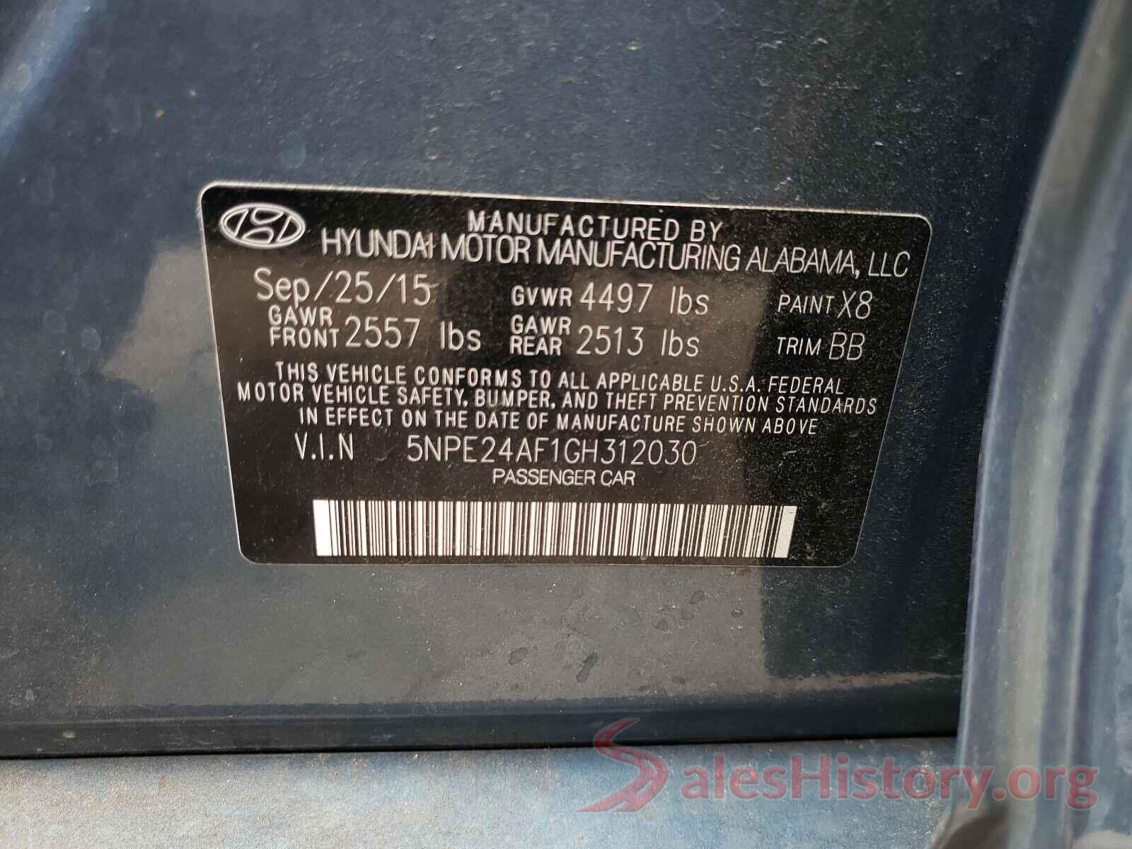 5NPE24AF1GH312030 2016 HYUNDAI SONATA