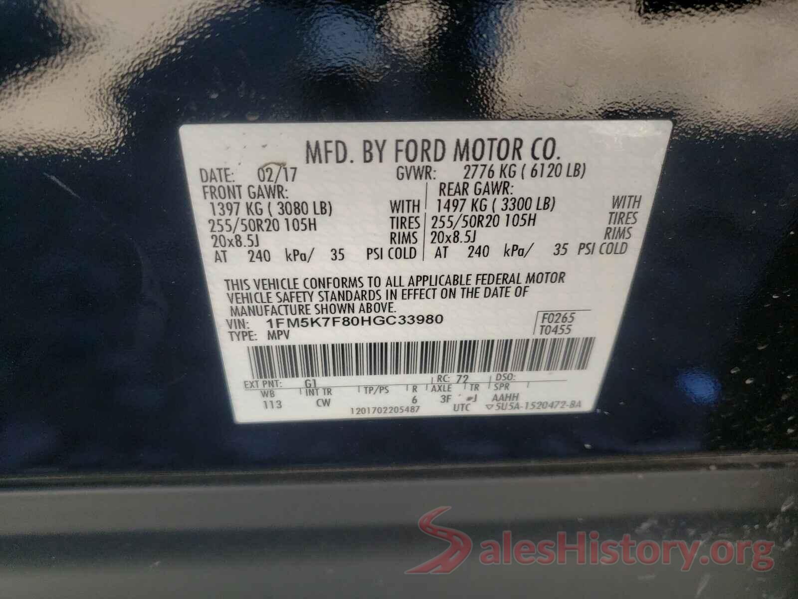 1FM5K7F80HGC33980 2017 FORD EXPLORER