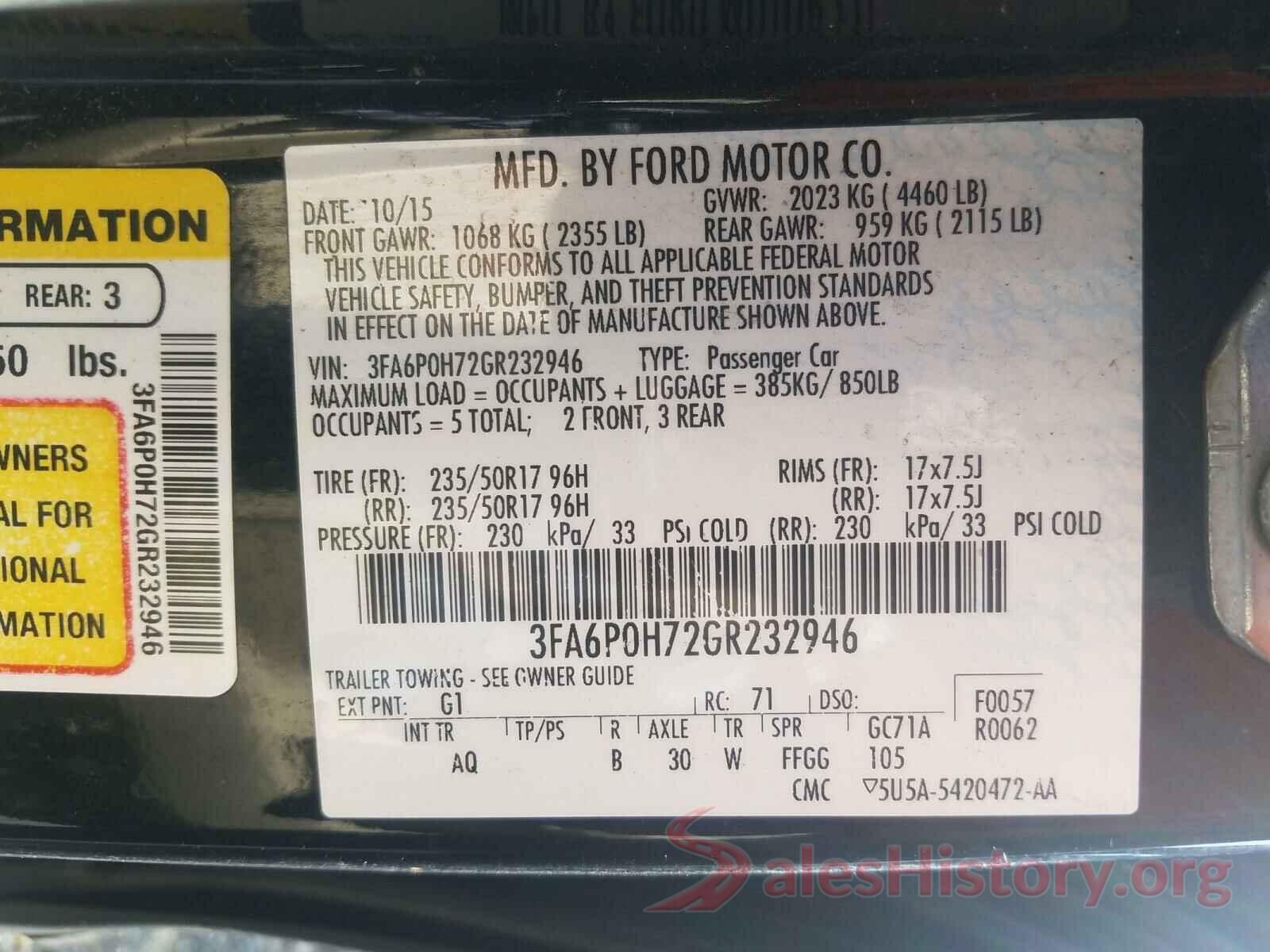 3FA6P0H72GR232946 2016 FORD FUSION