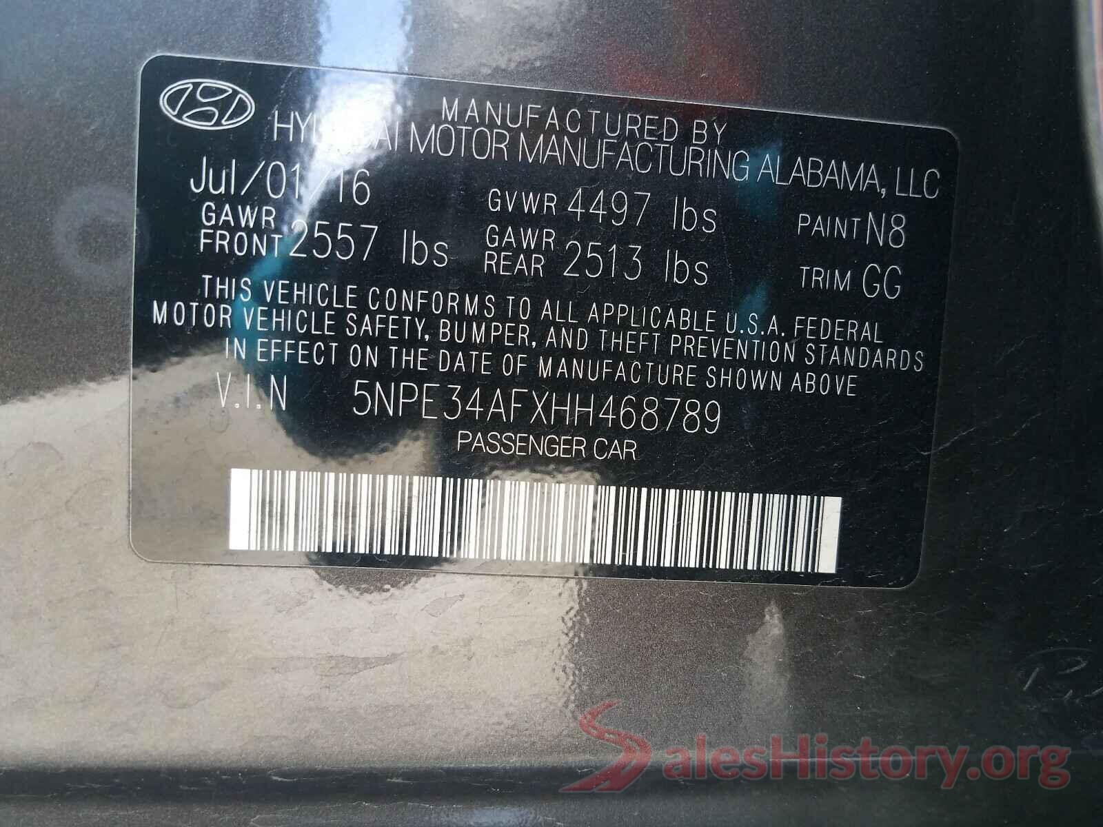 5NPE34AFXHH468789 2017 HYUNDAI SONATA