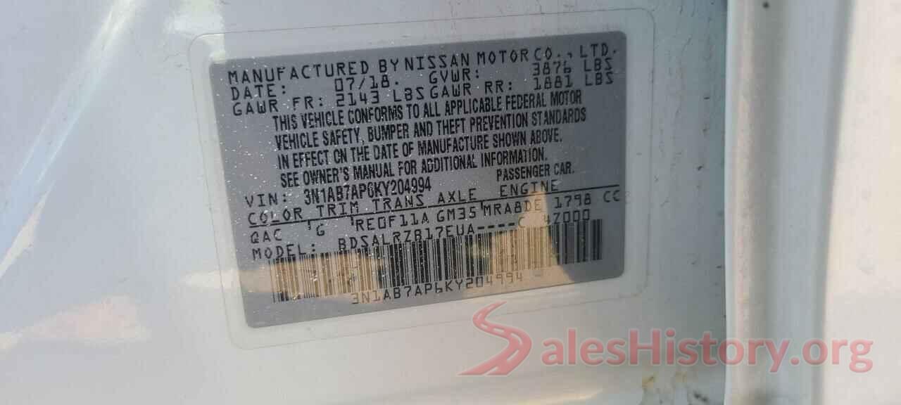 3N1AB7AP6KY204994 2019 NISSAN SENTRA