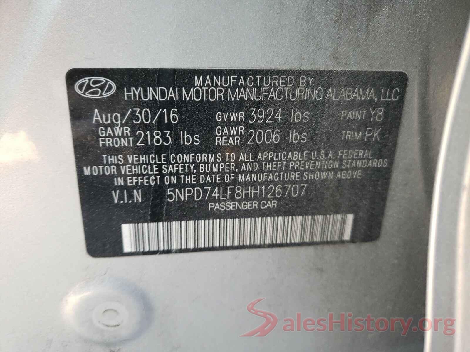 5NPD74LF8HH126707 2017 HYUNDAI ELANTRA