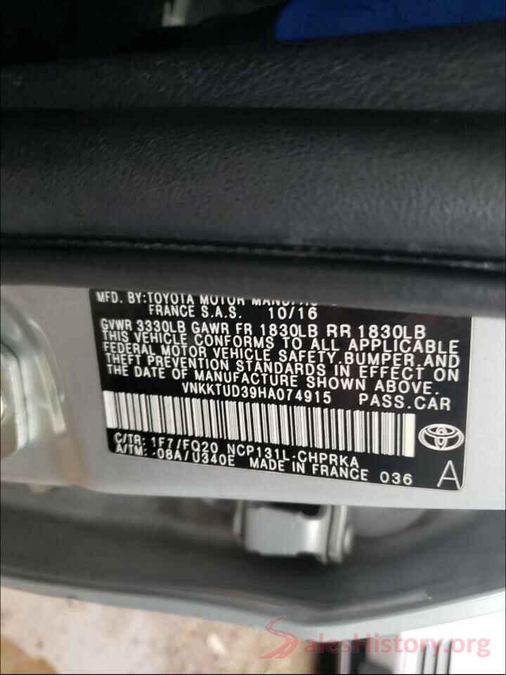 VNKKTUD39HA074915 2017 TOYOTA YARIS