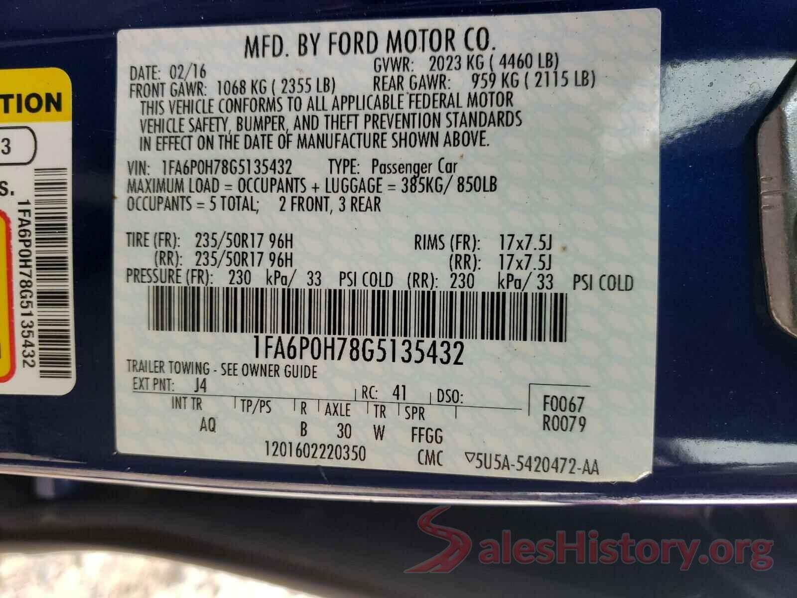 1FA6P0H78G5135432 2016 FORD FUSION