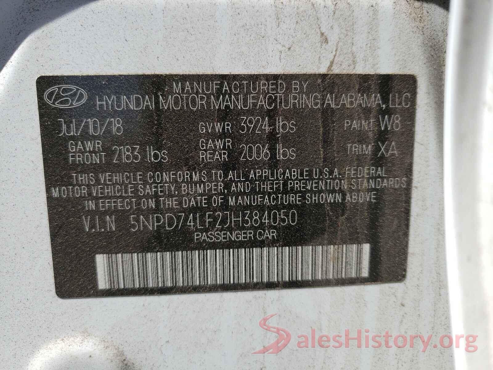 5NPD74LF2JH384050 2018 HYUNDAI ELANTRA