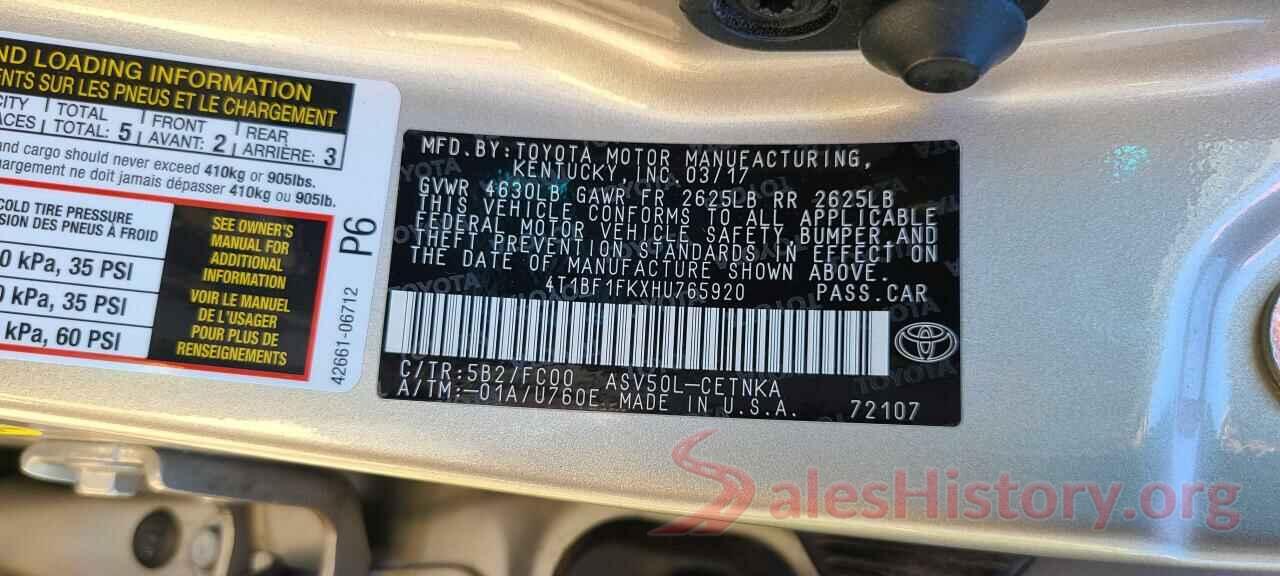 4T1BF1FKXHU765920 2017 TOYOTA CAMRY