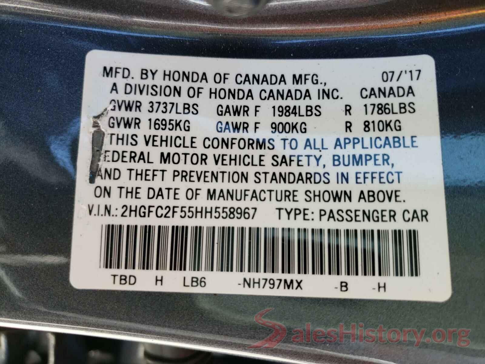 2HGFC2F55HH558967 2017 HONDA CIVIC