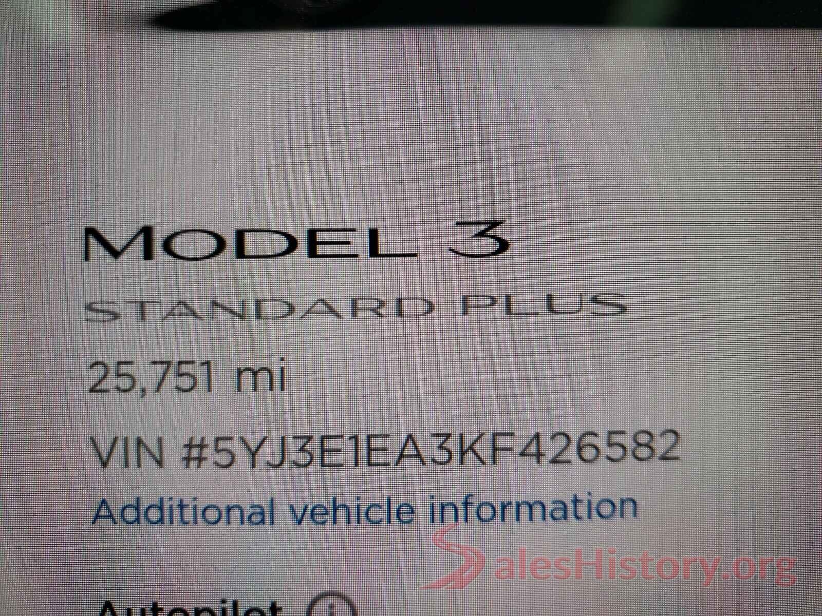 5YJ3E1EA3KF426582 2019 TESLA MODEL 3