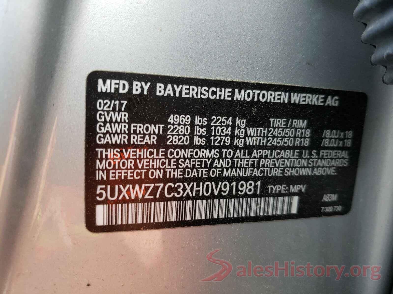 5UXWZ7C3XH0V91981 2017 BMW X3