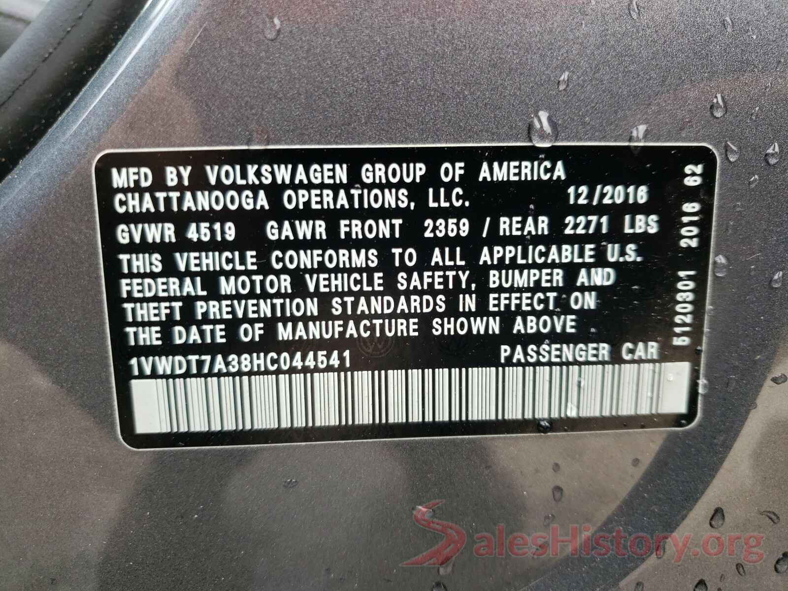 1VWDT7A38HC044541 2017 VOLKSWAGEN PASSAT