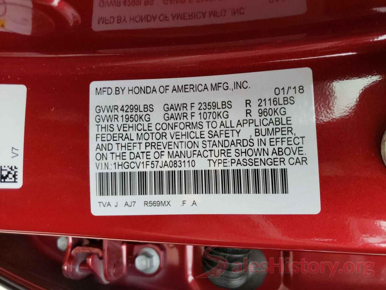 1HGCV1F57JA083110 2018 HONDA ACCORD