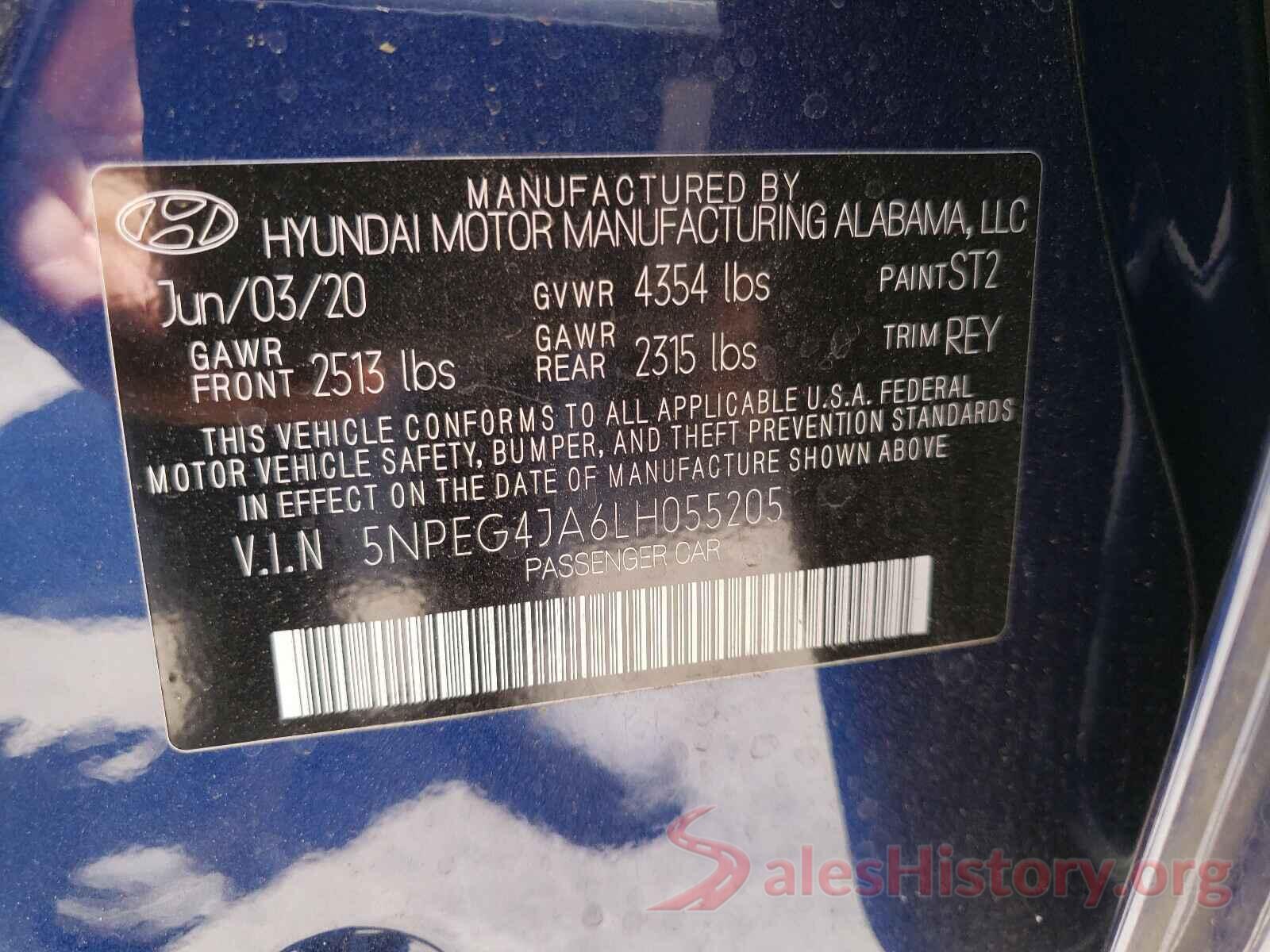 5NPEG4JA6LH055205 2020 HYUNDAI SONATA