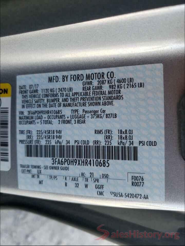 3FA6P0H9XHR410685 2017 FORD FUSION