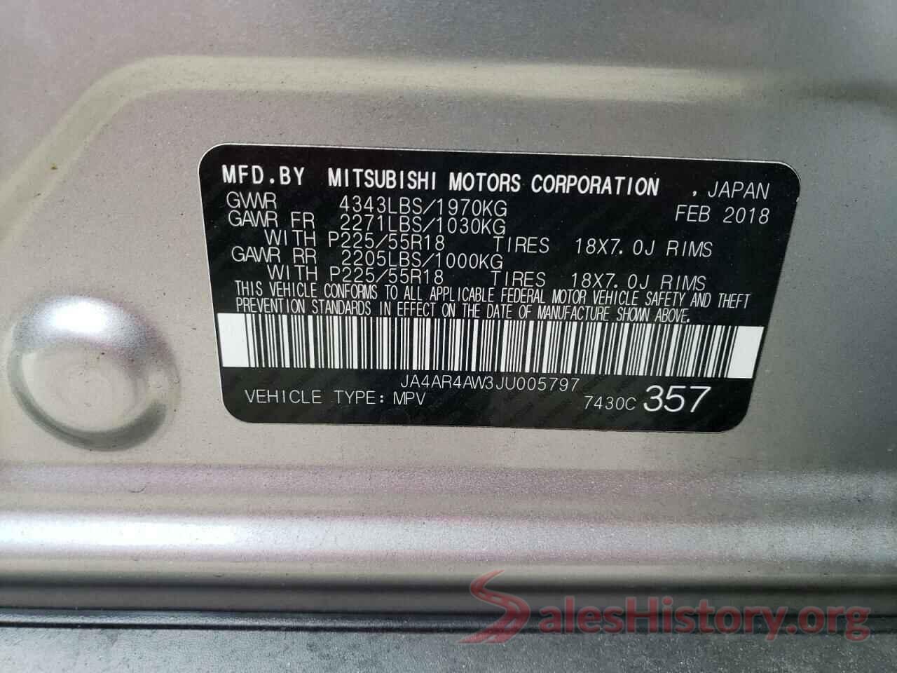 JA4AR4AW3JU005797 2018 MITSUBISHI OUTLANDER