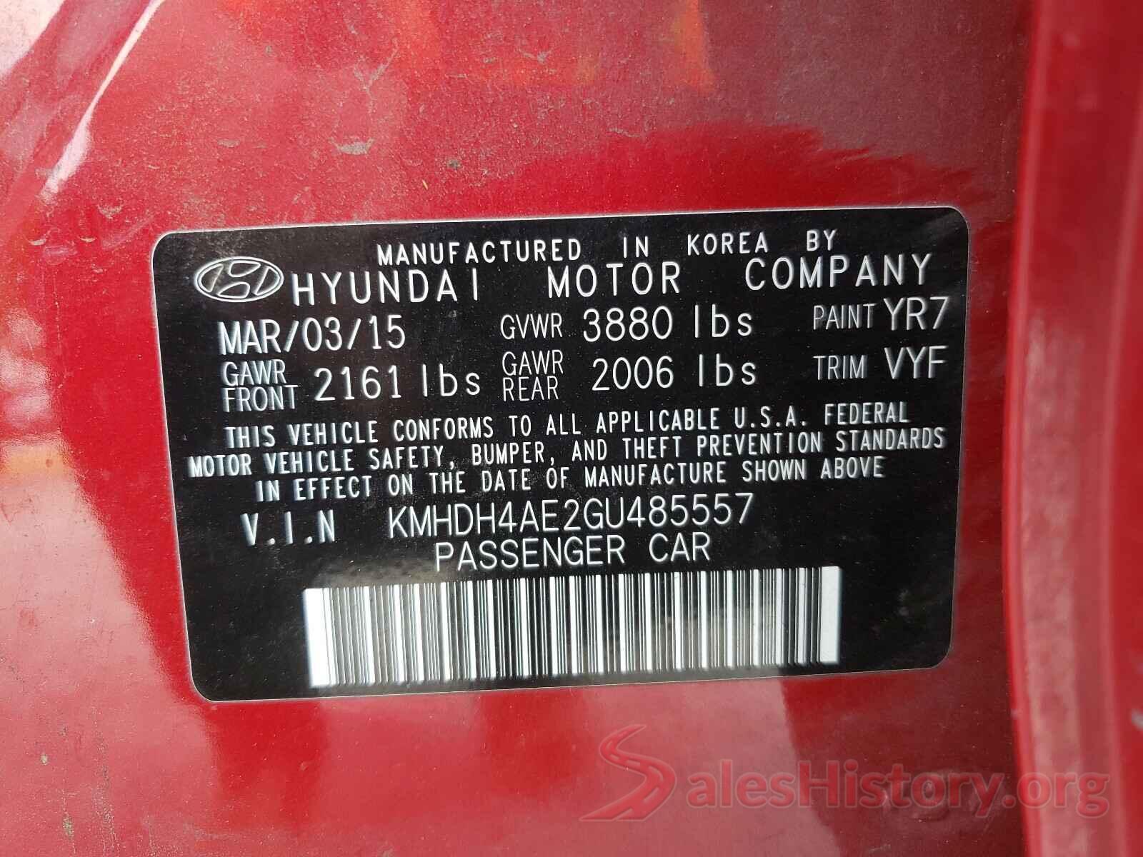 KMHDH4AE2GU485557 2016 HYUNDAI ELANTRA