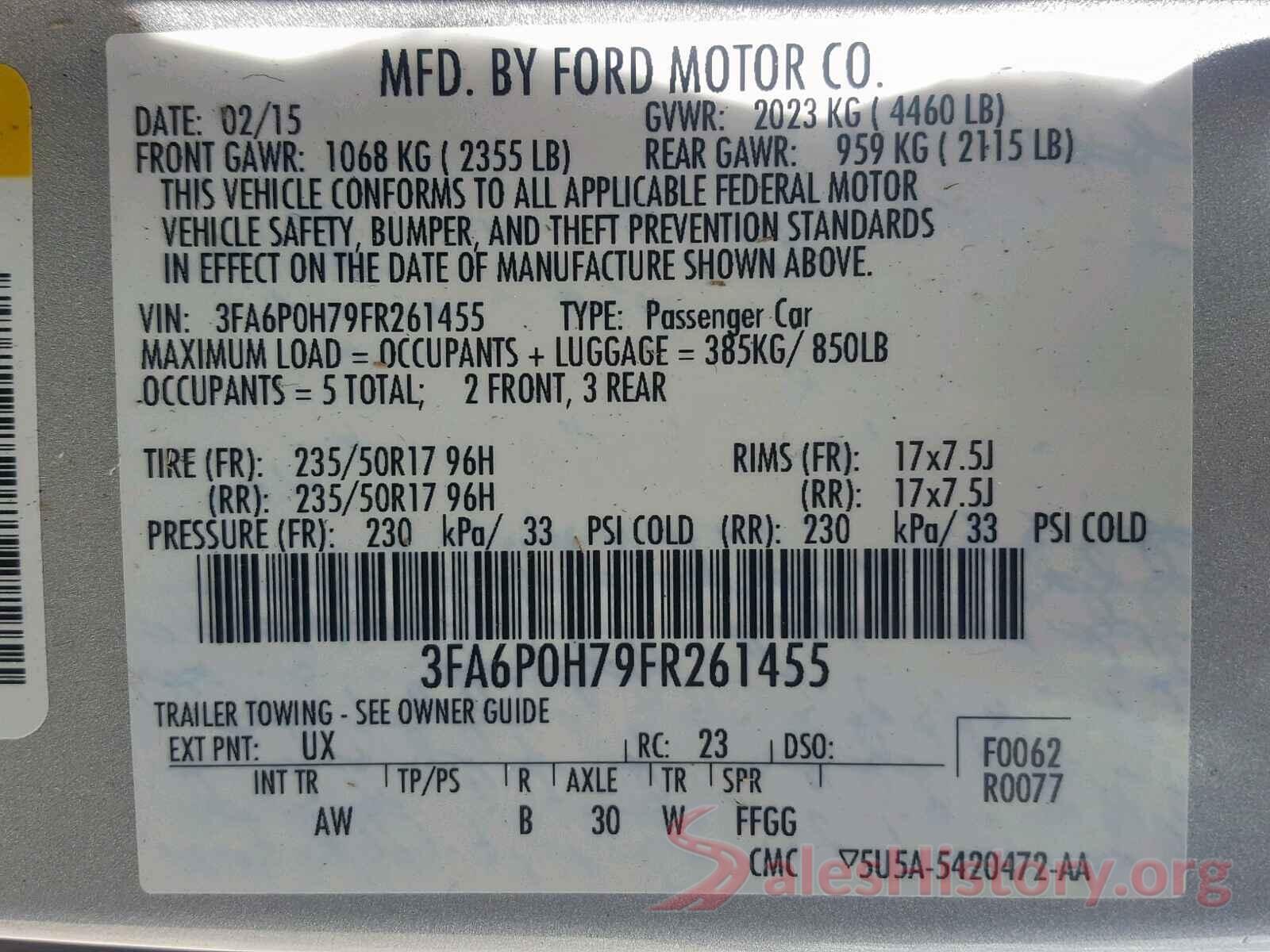 3FA6P0H79FR261455 2015 FORD FUSION SE