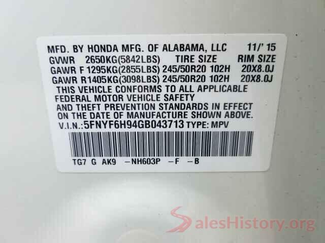 5FNYF6H94GB043713 2016 HONDA PILOT