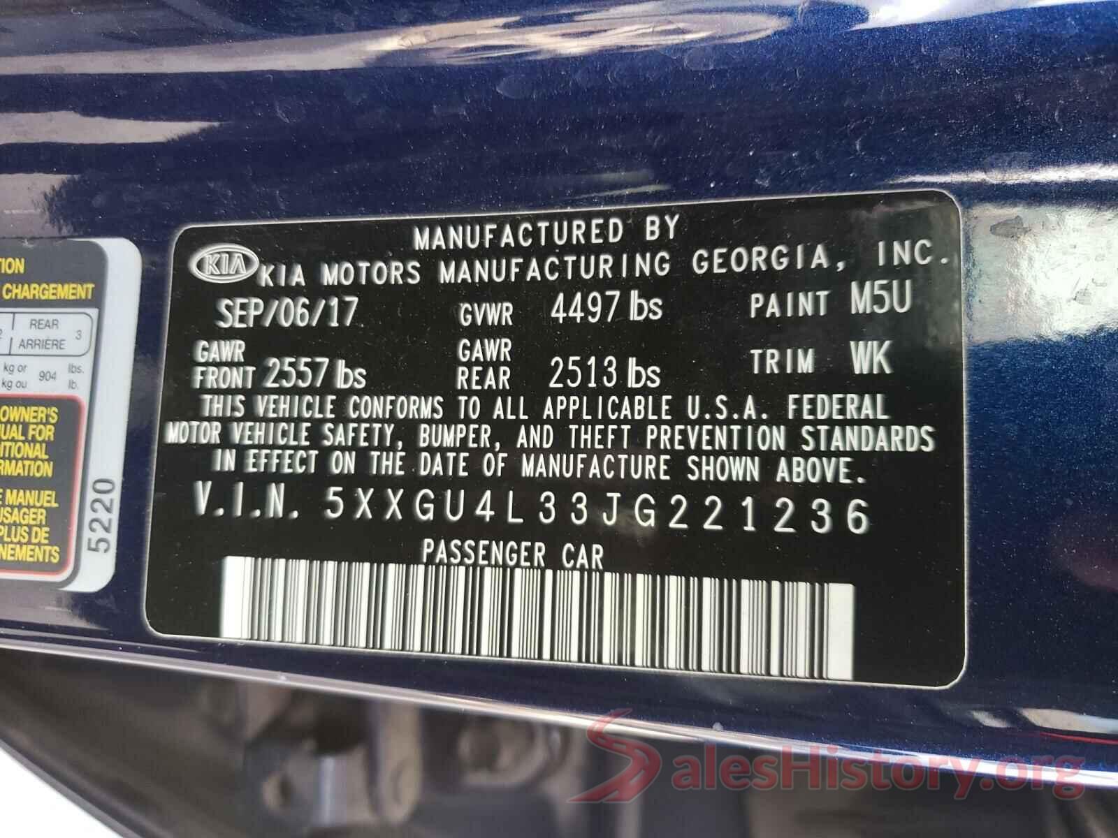 5XXGU4L33JG221236 2018 KIA OPTIMA