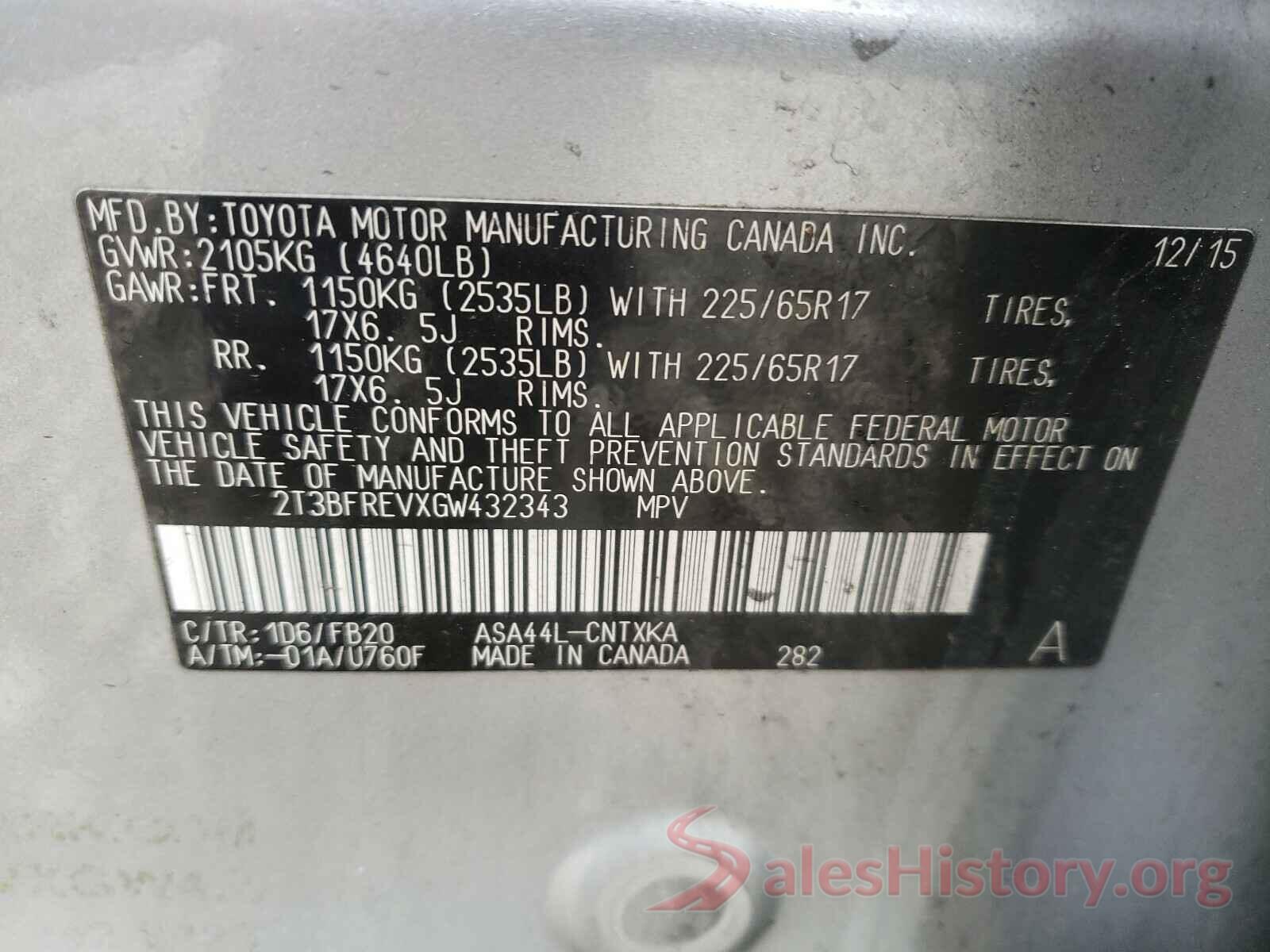 2T3BFREVXGW432343 2016 TOYOTA RAV4