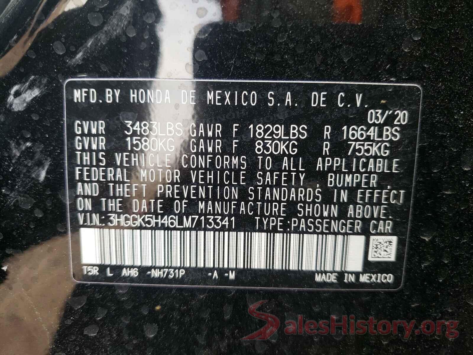 3HGGK5H46LM713341 2020 HONDA FIT