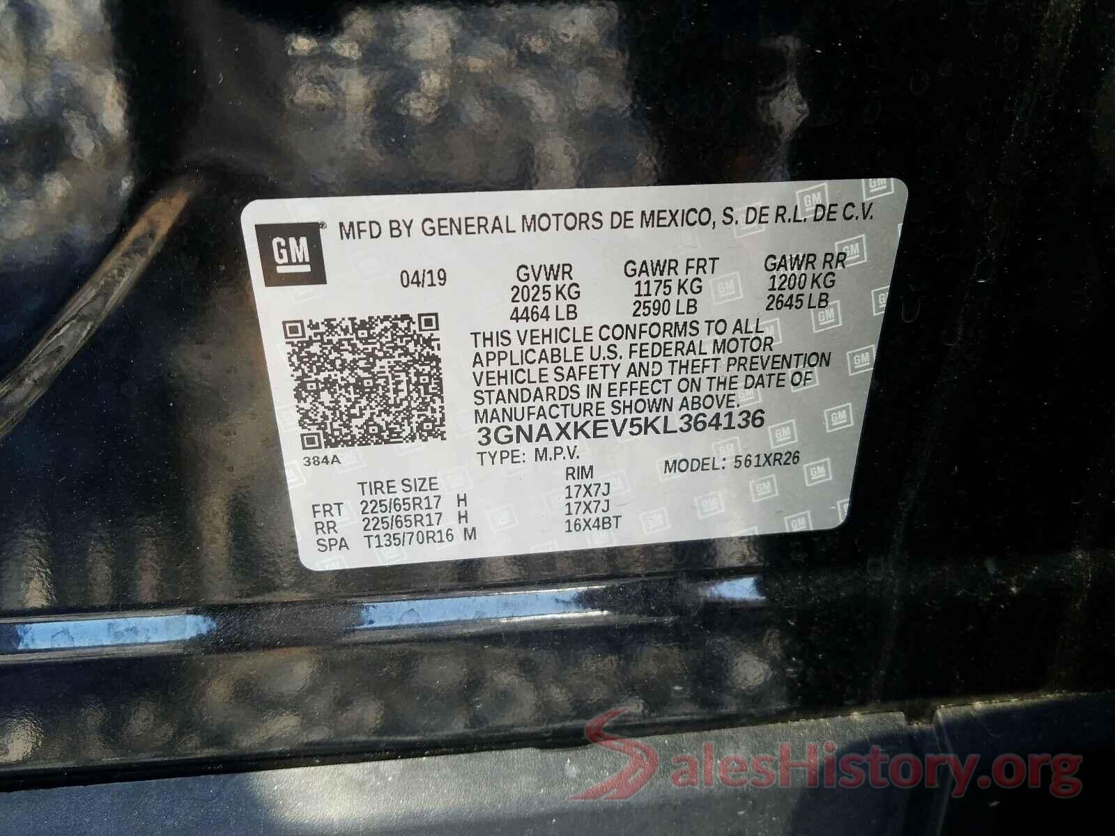 3GNAXKEV5KL364136 2019 CHEVROLET EQUINOX