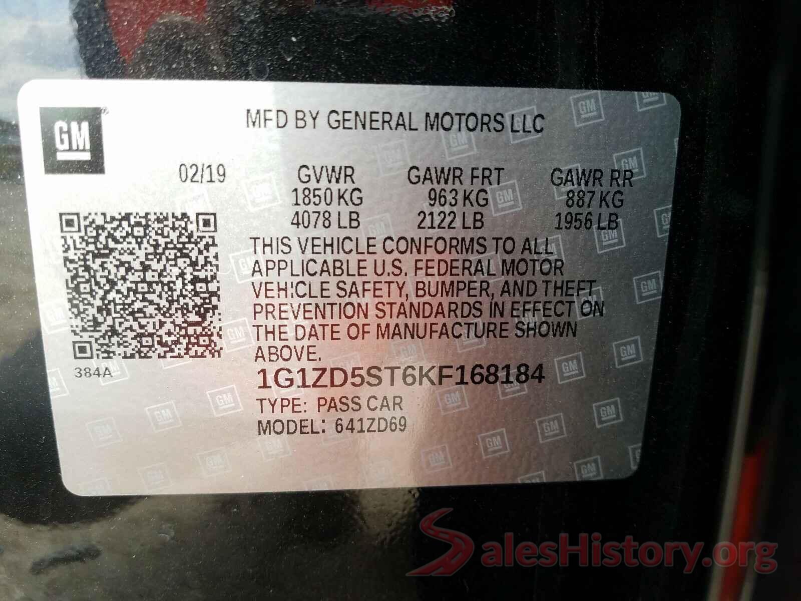 1G1ZD5ST6KF168184 2019 CHEVROLET MALIBU