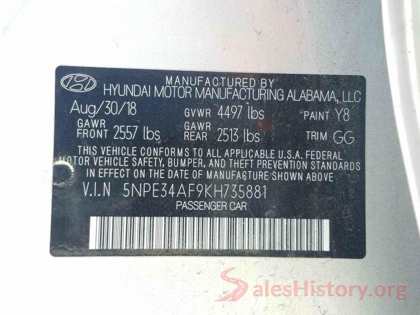 5NPE34AF9KH735881 2019 HYUNDAI SONATA