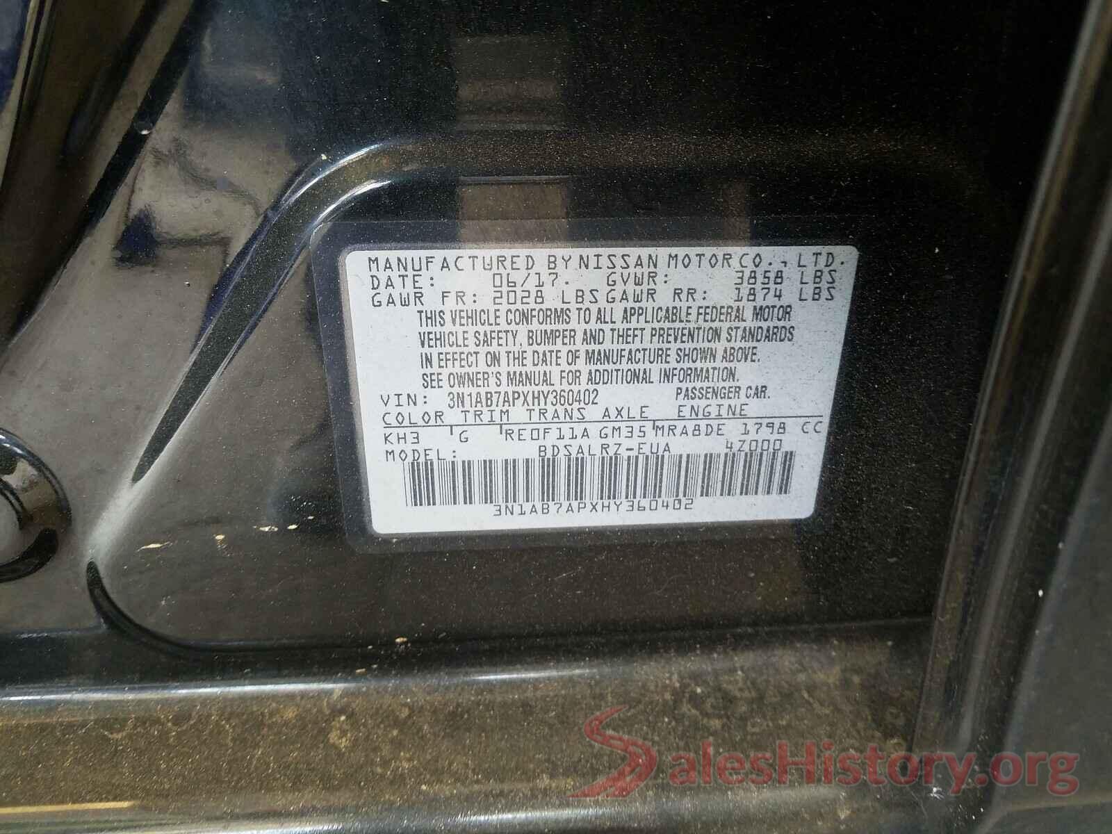 3N1AB7APXHY360402 2017 NISSAN SENTRA