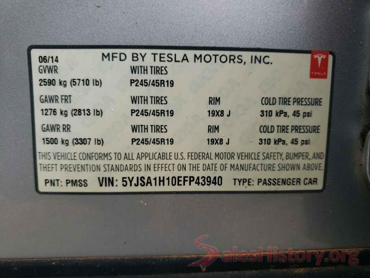 5YJSA1H10EFP43940 2014 TESLA MODEL S