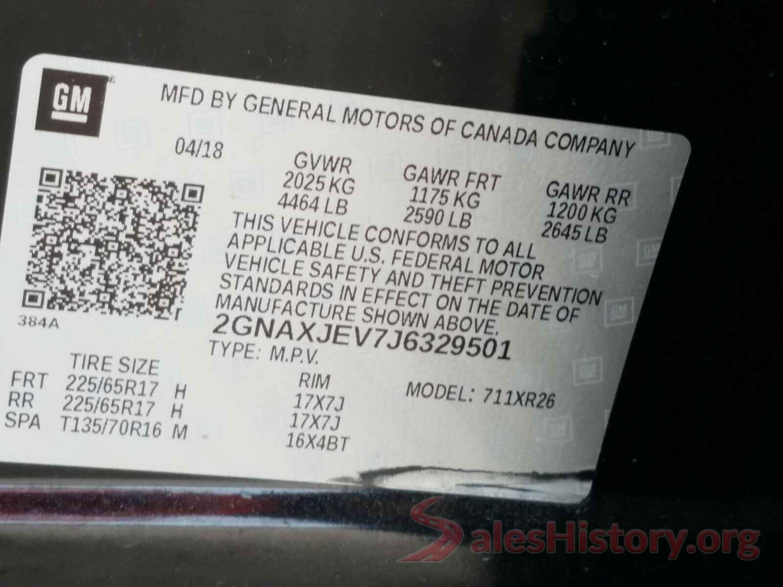 2GNAXJEV7J6329501 2018 CHEVROLET EQUINOX