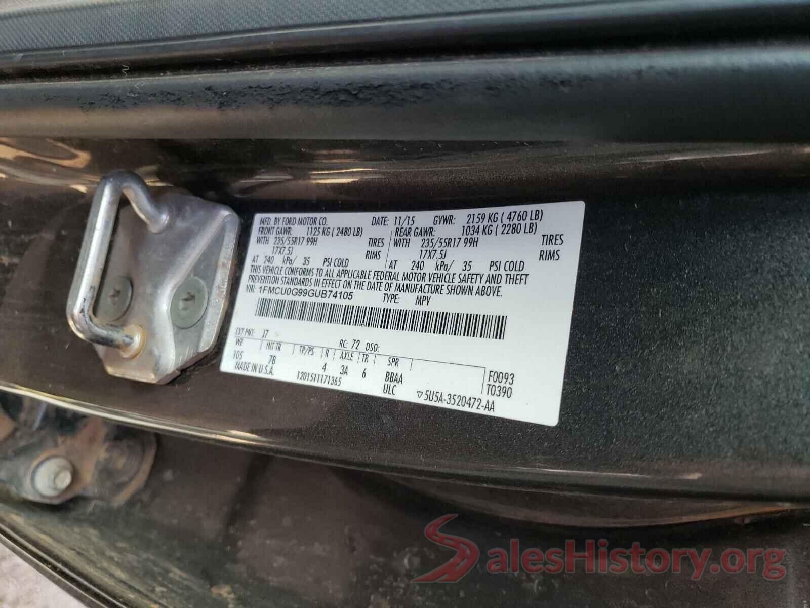 1FMCU0G99GUB74105 2016 FORD ESCAPE