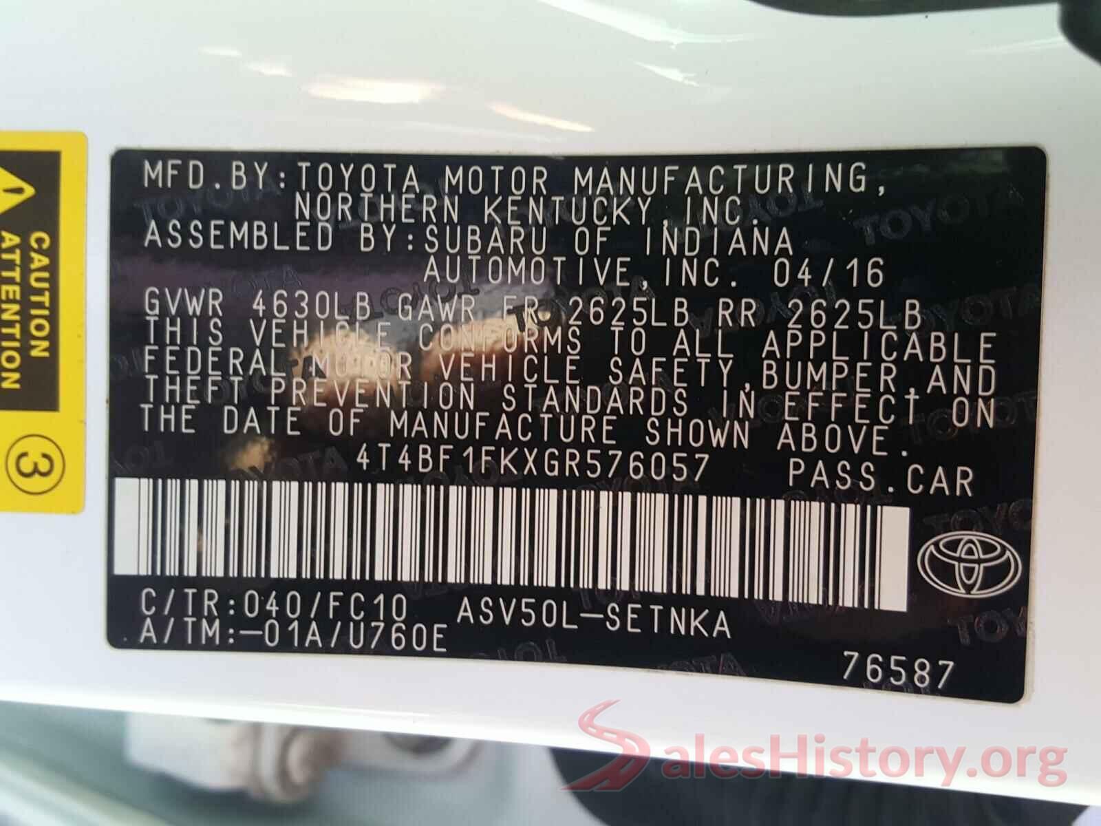 4T4BF1FKXGR576057 2016 TOYOTA CAMRY