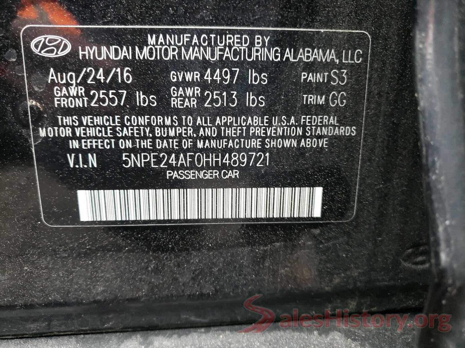 5NPE24AF0HH489721 2017 HYUNDAI SONATA